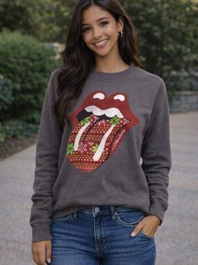 the Rolling Stones Brown Crewneck with White Logo Print